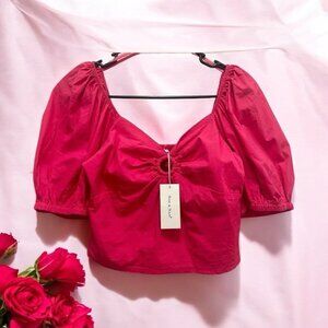 Sim & Sam Ring Detail Puff Sleeve Pink Flame Cropped Top NWT S Romantic Sweet